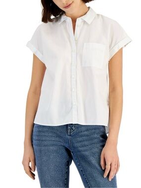 Lee White Short-Sleeve Button-Down Shirt - Women's Casual Top